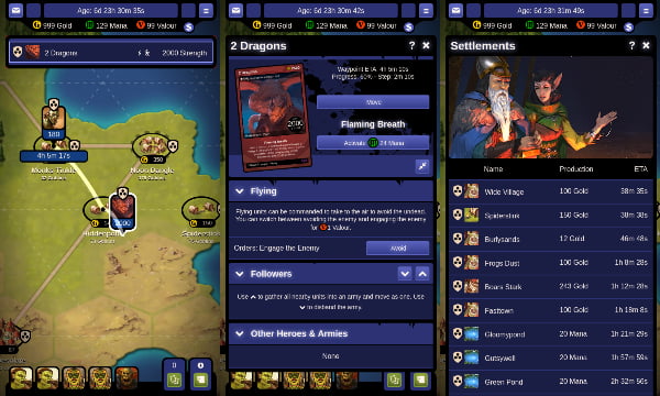 Vue depuis un mobile du jeu Blight of the Immortals